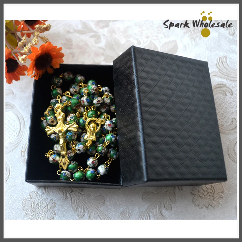 Подарочная коробка! Высокое качество католические золотисто Зеленые Бусины