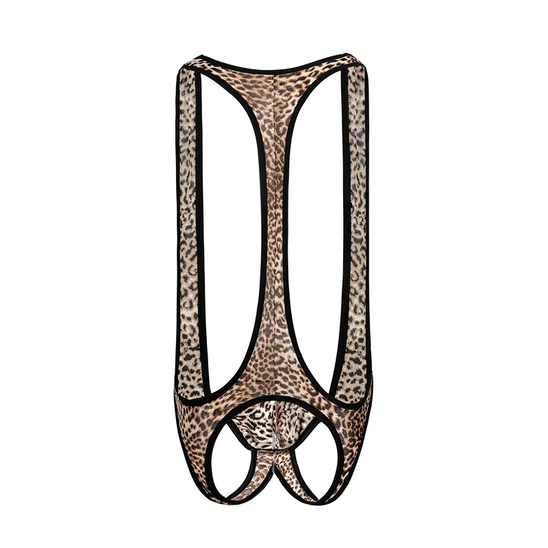 Цельный боди мужское сексуальное нижнее белье с леопардовым принтом и открытой