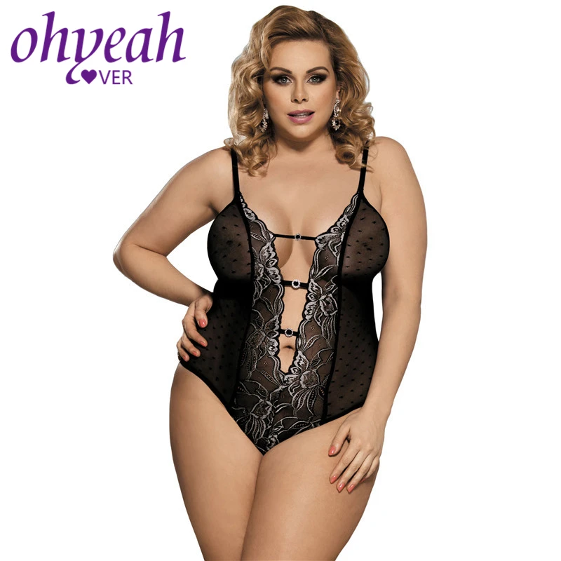 

Ohyeahlover Женственная Дамская обувь Боди Эротическое Комбинезон тела Femme комбинезон размера плюс с лямкой на шее плюшевого Кружева Вышивка ...