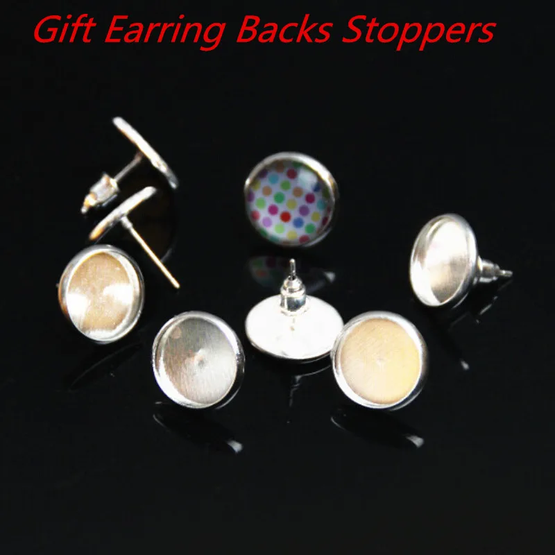

20pcs Silver Color Plated Ear Stud Base DIY Fit 12mm Cabochon Settings Buttons Earring Fine Earring Back