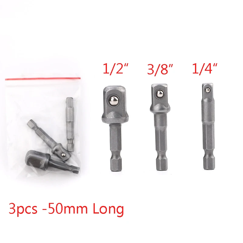 3PCS SET (50mm) TUOSEN 3x 8x адаптер для дрели с шестигранным хвостовиком для сверла с квадратным гнездом удлинитель 1/" 3/8" 1/2 Набор бит - Цвет: 3PCS SET (50mm)