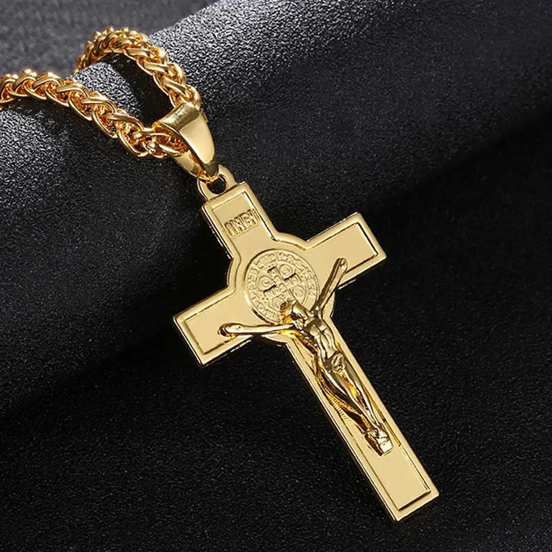 

Новое поступление ожерелье с кулоном в виде креста с распятием INRI Золотая/розовое золото/стальная цепь для мужчин/женщин христианские Иису...
