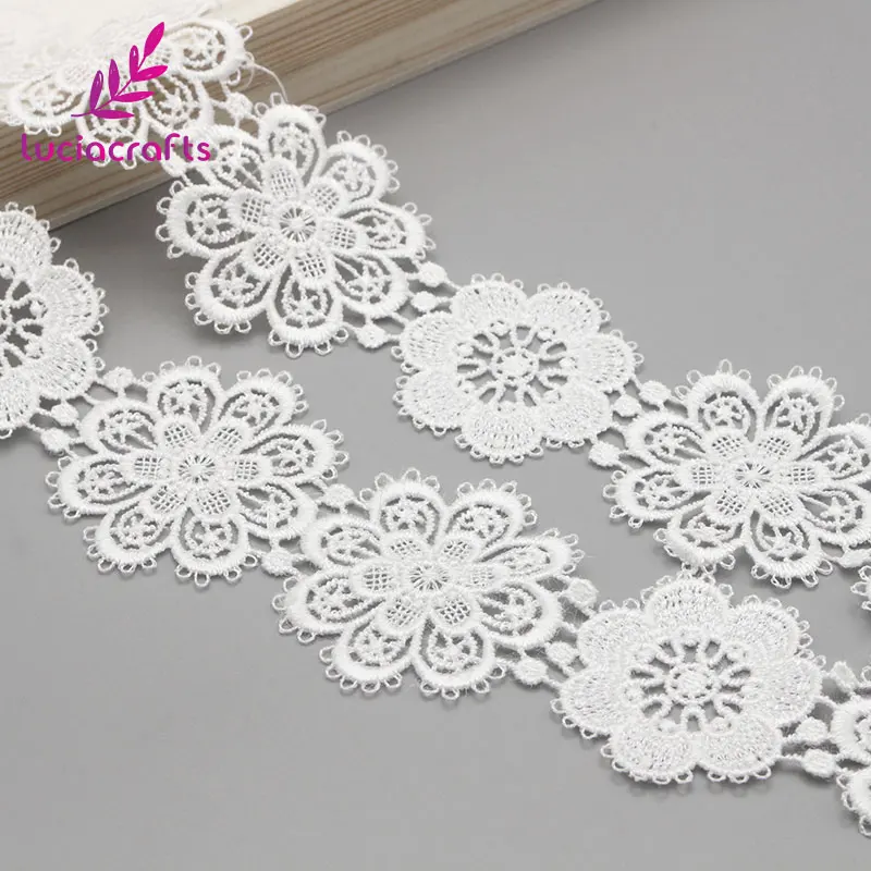 Lucia crafts 1 ярд/партия белая Цветочная кружевная вышитая лента Сделай Сам Свадебная