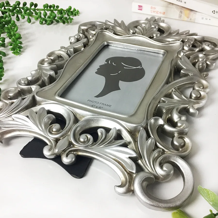 Европейский стиль античное серебро полые смолы фоторамка 6 дюймов резьба ремесло