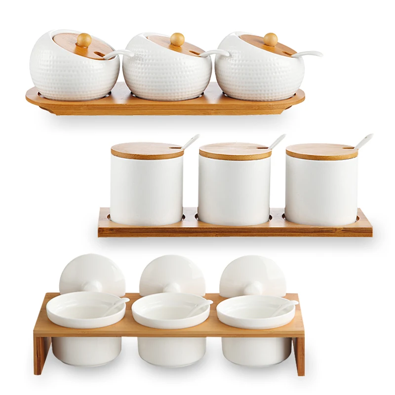 Houmaid кухонные аксессуары набор керамических бутылок для приправ с бамбуковой