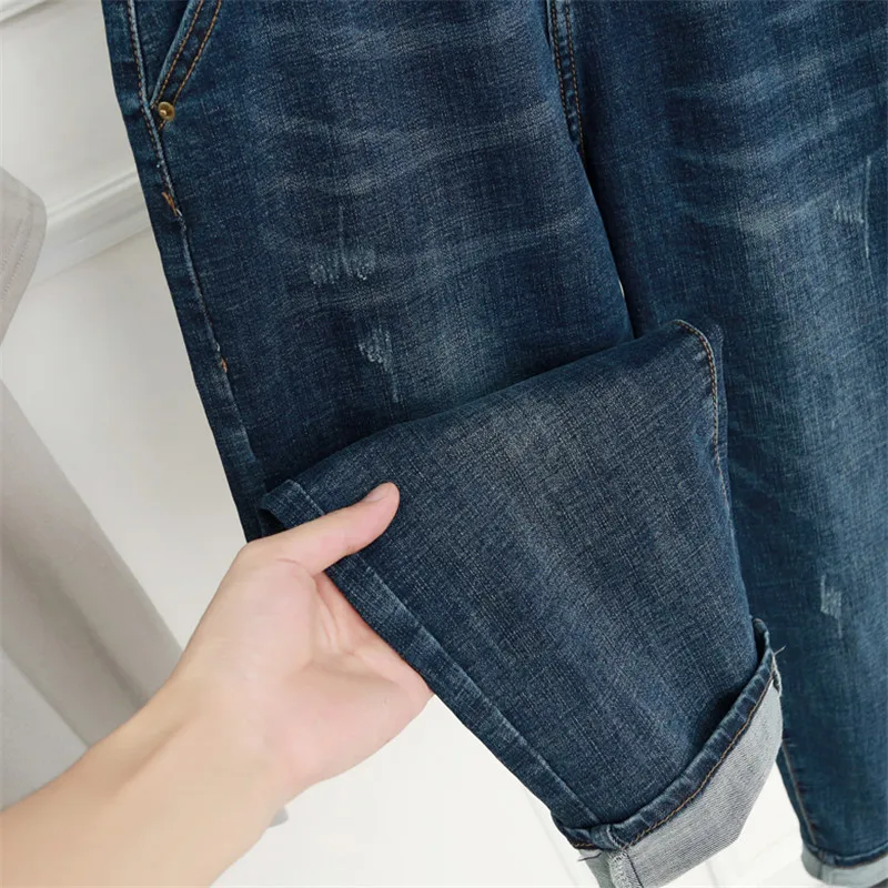 Женские свободные джинсы с высокой талией синие джинсовые брюки-султанки