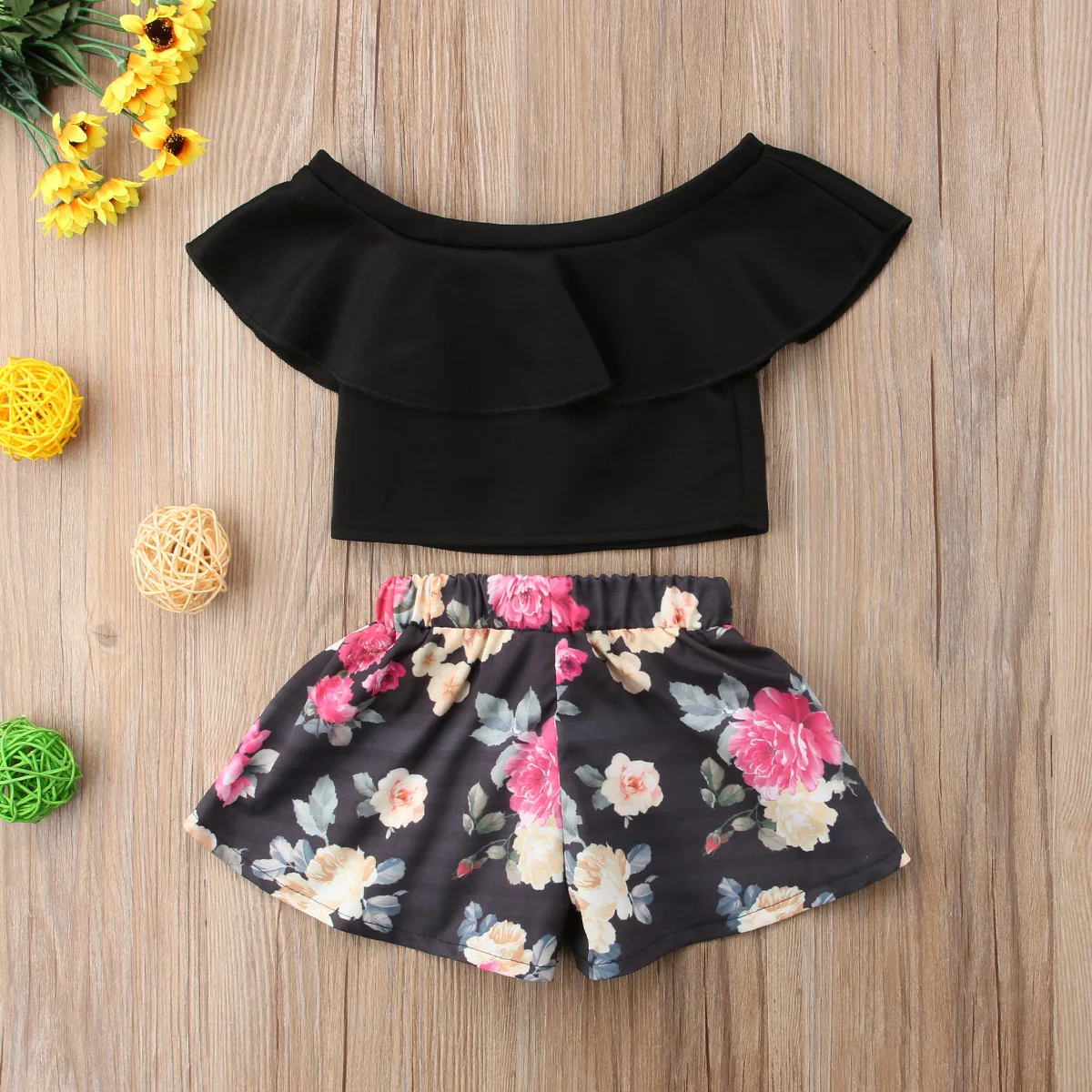 Комплект модной одежды для маленьких девочек летняя хлопковая рубашка с