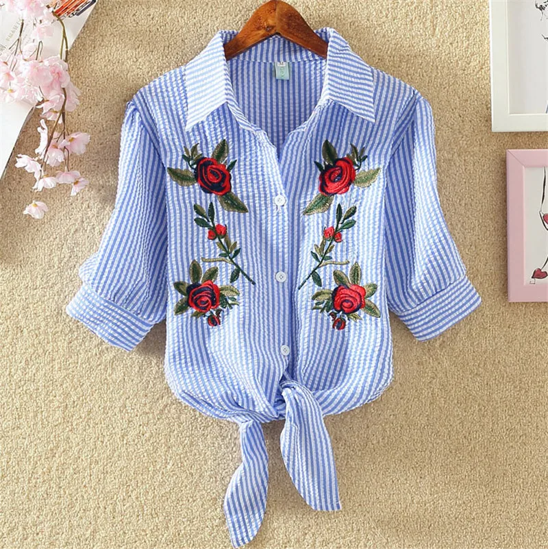 Блузка с вышивкой рубашка женские топы Blusas Mujer De Moda 2018 Chemise Femme большие размеры