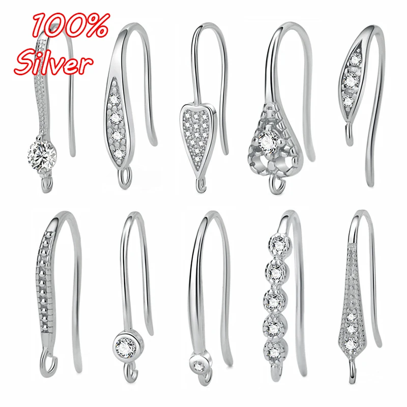 Real 925 Sterling Silver Color Ear Hook Micro-inlaid Zircon Earrings Gold-plated Manual DIY Jewelry Making Component Accessories