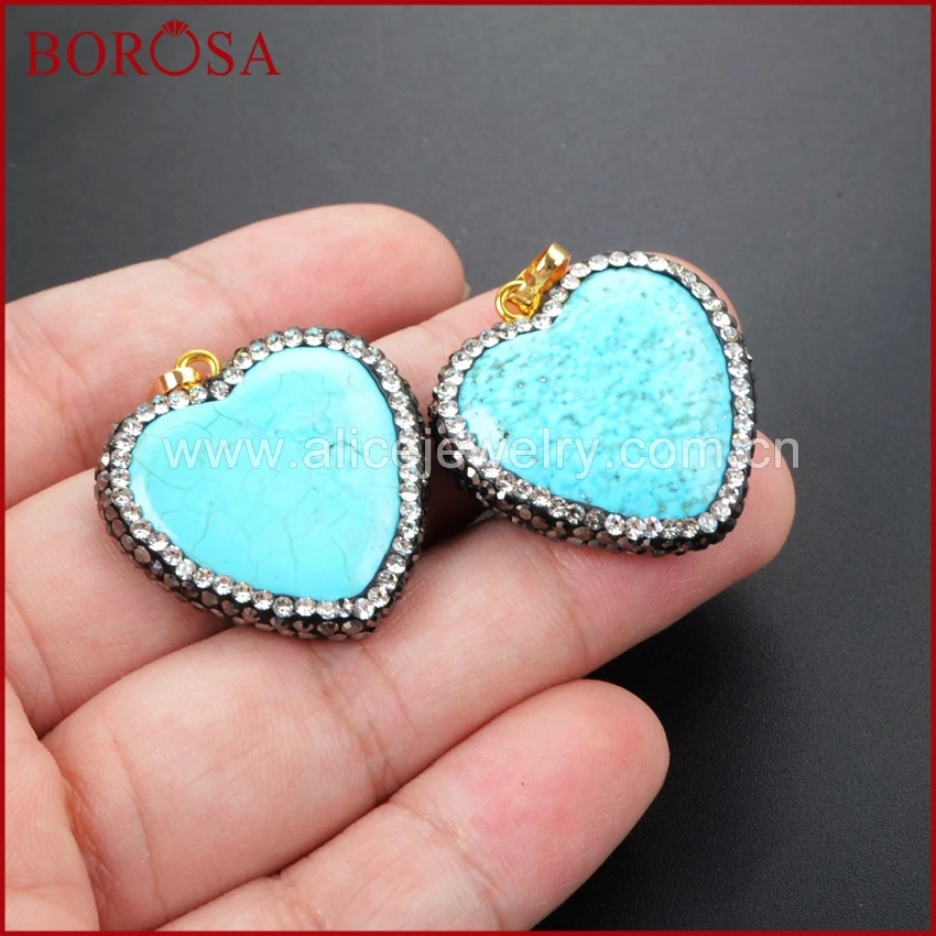 Кулон из голубого камня в форме сердца BOROSA ручная работа CZ выложенные фианитами