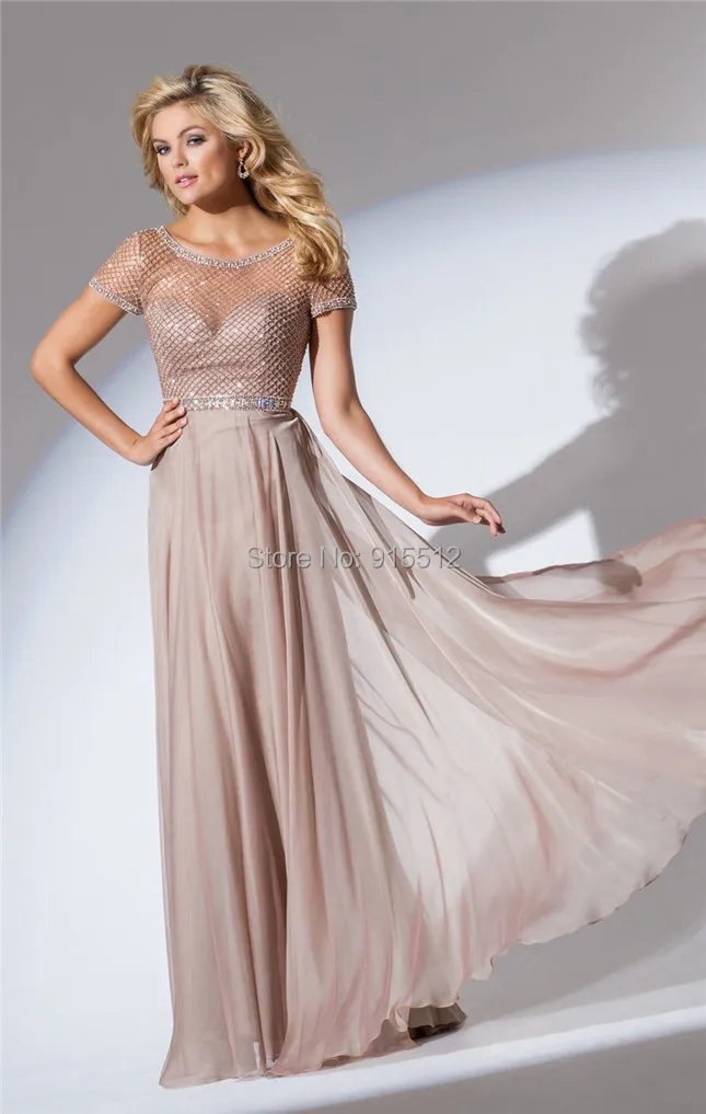 2015 Scoop Neckline Short Sleeve Beading Top Long Indian Mature Ladies Formal Evening Dresses | Свадьбы и торжества