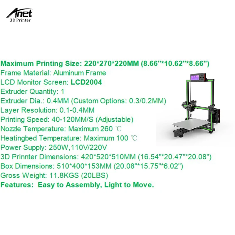 Набор 3D-принтеров Anet E2 легкая сборка Delta impresora 3d Reprap i3 набор для самостоятельной