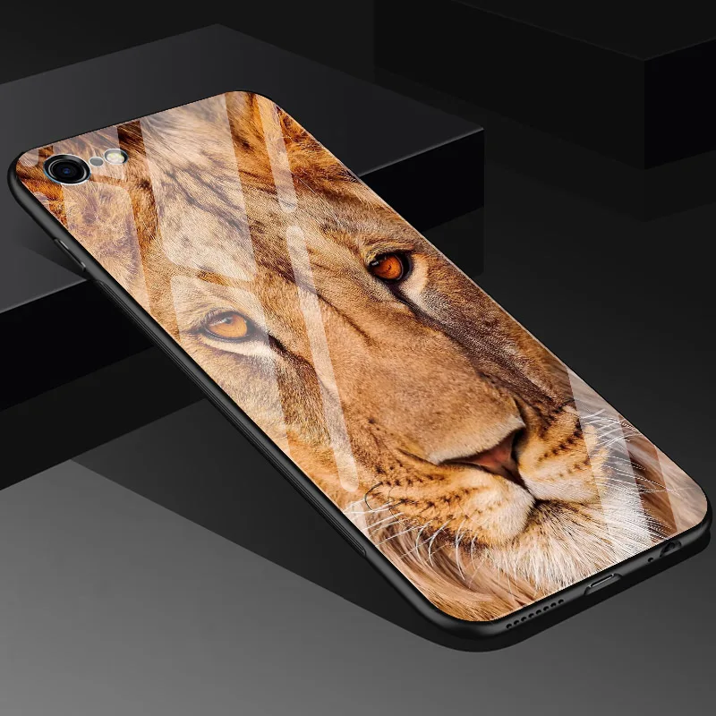 Премиум Корпус из закаленного стекла для iPhone 6 i6 6S + 7 i7 8 i8 Plus X ix тигра печати