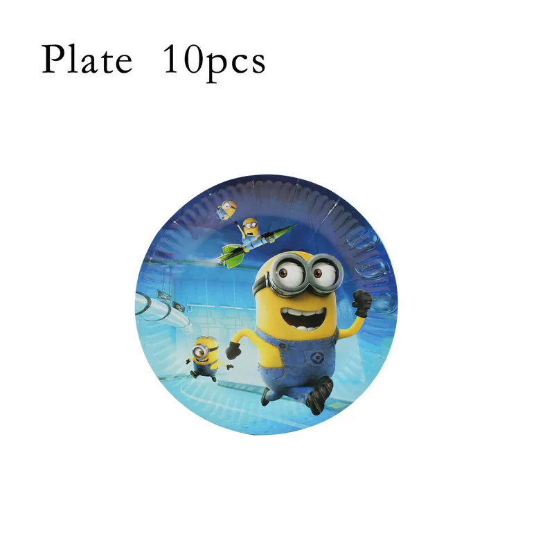 Plate 10pcs Мультфильм Миньон тематическая вечеринка на день рождения украшения Дети одноразовые столовые приборы набор салфетки тарелка Подарочный пакет вечерние принадлежности детский душ - Цвет: Plate 10pcs