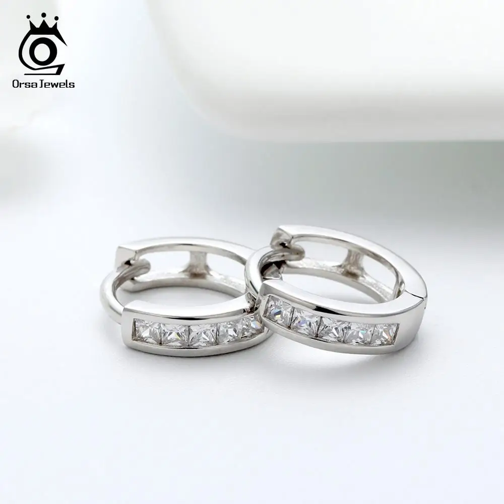 ORSA JEWELS серебряные серьги-кольца для женщин AAA кубический циркон круглые серьги Стерлинговое Серебро 925 ювелирные изделия Aretes OSE103-1