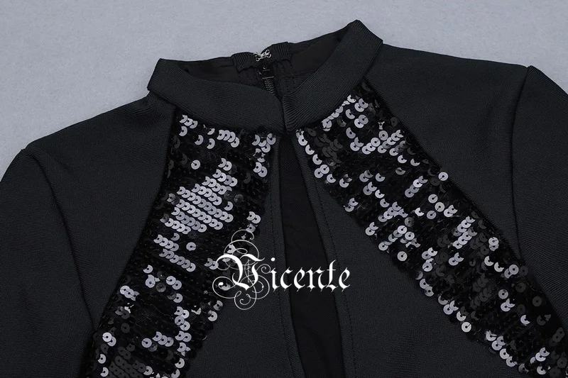 Черное платье с блестками сексуальное Сетчатое длинным рукавом для