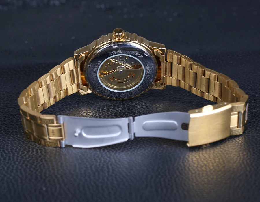 Новые модные золотые часы-скелетоны из нержавеющей стали мужские автоматические