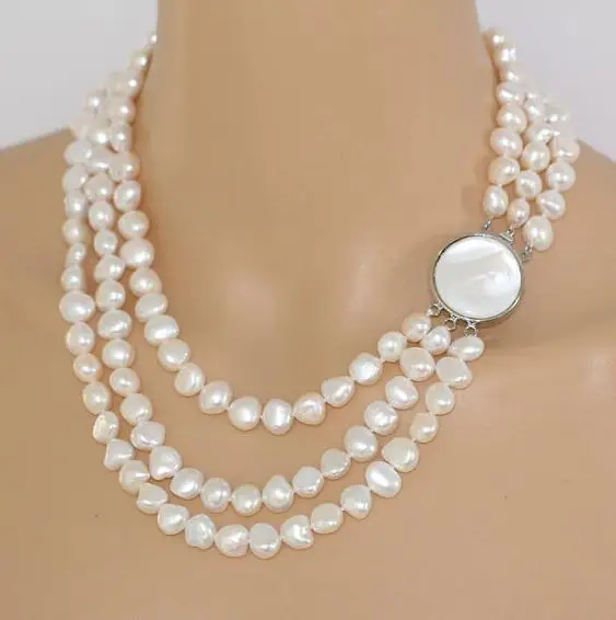 

Perfect Bridesmaid Pearls Jewelry,Multi Strand Baroque Freshwater Pearl Necklace,Natural Shell Clasp,Fashion Lady's Gift