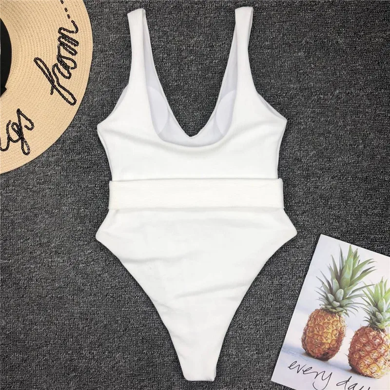 Peachtan купальные костюмы V-Neck женский купальный костюм пояс пикантный женский купальник Комбинезоны бразильский высокий вырез Белый бикини