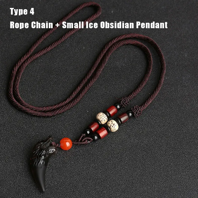 Type 4 Wolf tooth Obsidian Pendant Necklace Amulets And Talismans Couple Natural Stone Necklace For Women Men Lucky Jewelry - Окраска металла: Type 4