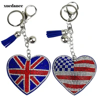 new creative british and american flag pattern keychain with filled rhinestone fashion bag pendant
