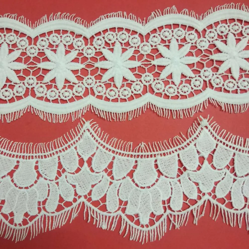 

Embroidered Lace Hight quality Black fabric Lace Sewing material Milksilk White Embroidery Lace Eyelash 14yards