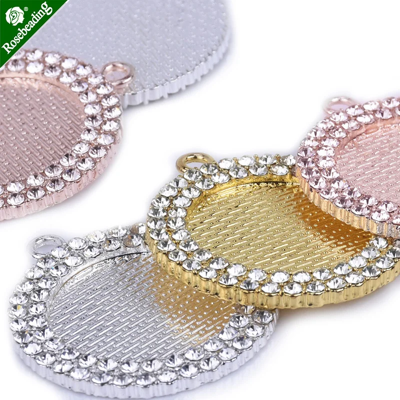 Круглый подвесной лоток 25 мм из цинкового сплава с двойной оправой страз