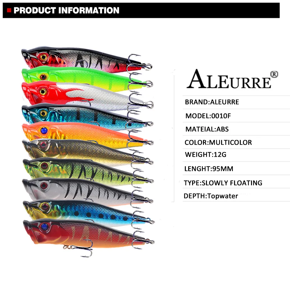 9.5cm/12g Popper Hard Topwater Bait Trolling Wobbler Rattling Isca Artificial 3D Eyes Fishing Lure Bass Balance Weight Pesca - купить по