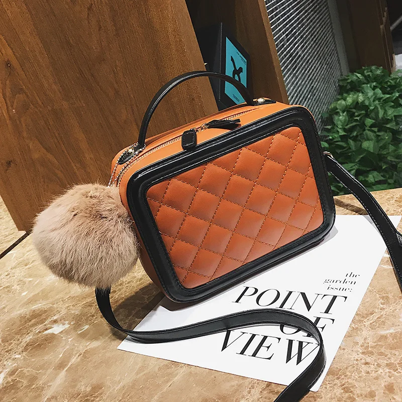 МОДА ромбические шить цвет меха мяч украшения коробки форма сумки женский сумка