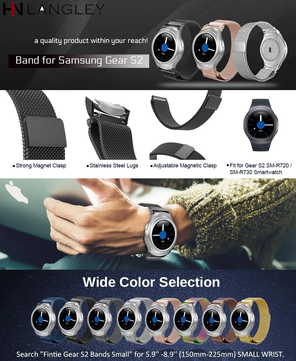Для samsung gear S2 ремешок для часов с адаптером Миланская петля регулируемый ремешок из нержавеющей стали для gear S2 SM-R720/SM-R730