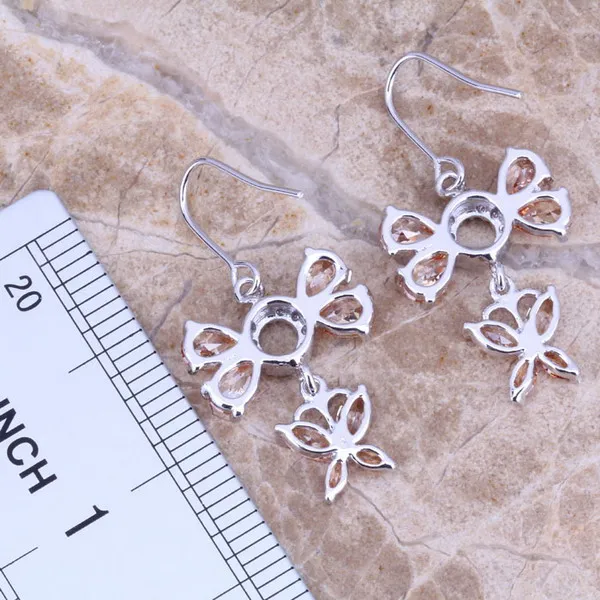 Коричневые морганитовые белые CZ посеребренные Висячие серьги бабочки N0859|earrings