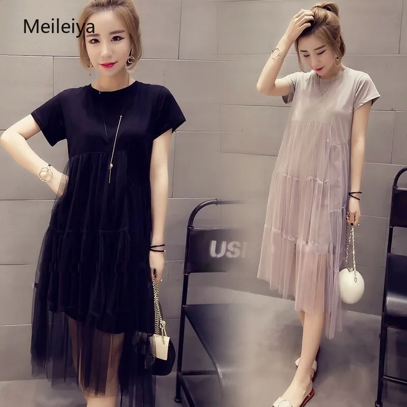 Женское Сетчатое платье большого размера свободное однотонное для взрослых 2019 |