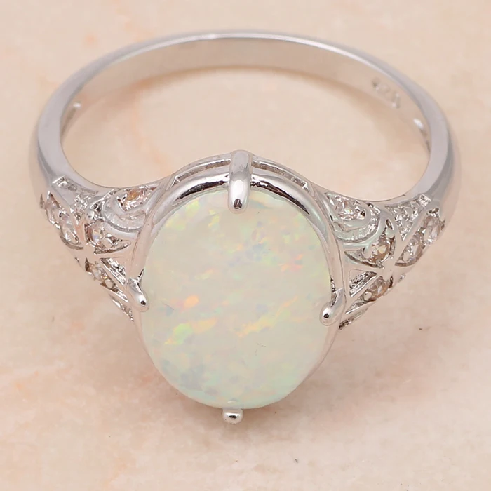 Белый огненный опал Серебро штампованные овальное кольцо Дизайн Модные