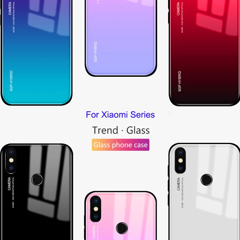 Gradient Tempered Glass Case For Xiaomi redmi note 7 6 5 pro Back Cover Protective xiaomi mi 9 8 lite f1 plus |