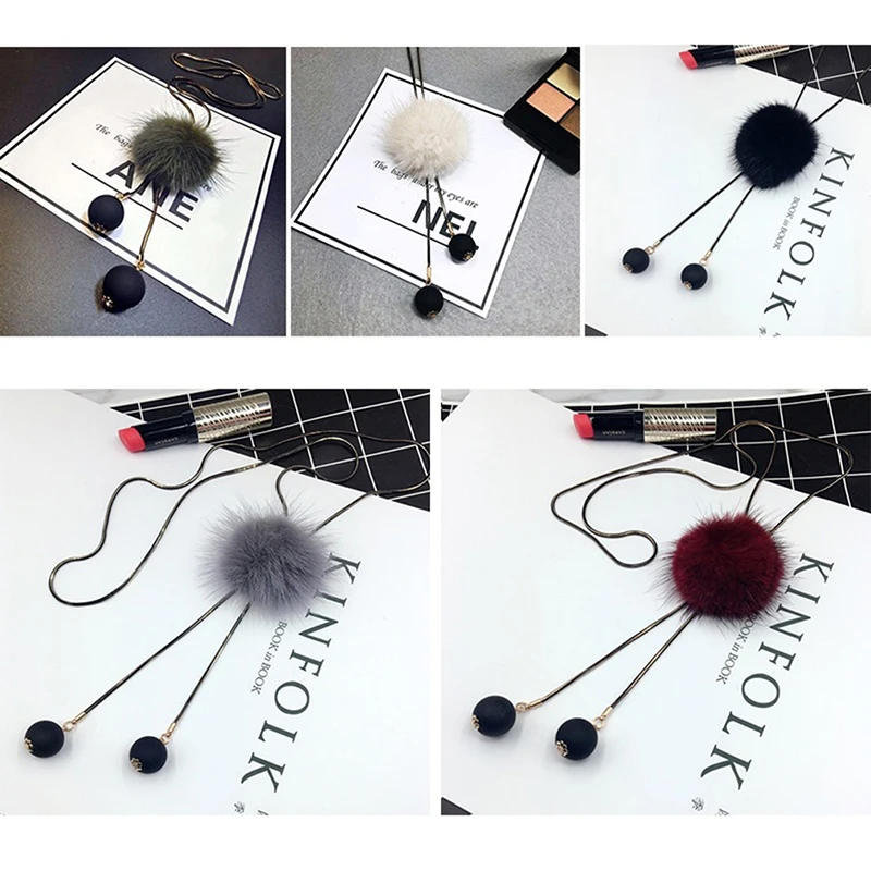 Женский свитер цепочка меховой помпон ожерелье массивное ювелирное изделие