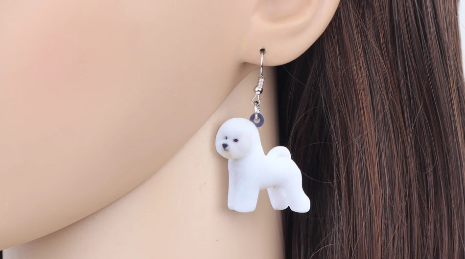 Bonsny акриловые милые Bichon Frise серьги с собаками большие длинные висячие Висячие модные ювелирные изделия для женщин девочек дамы дети животные