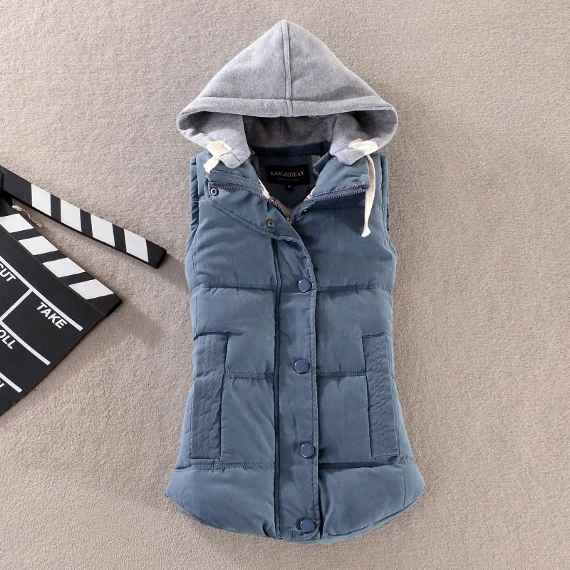 blue Осенне-зимние женские теплые пуховые жилеты размера плюс 6XL, Женская Толстая жилетка с капюшоном и отстегивающимся капюшоном - Цвет: blue