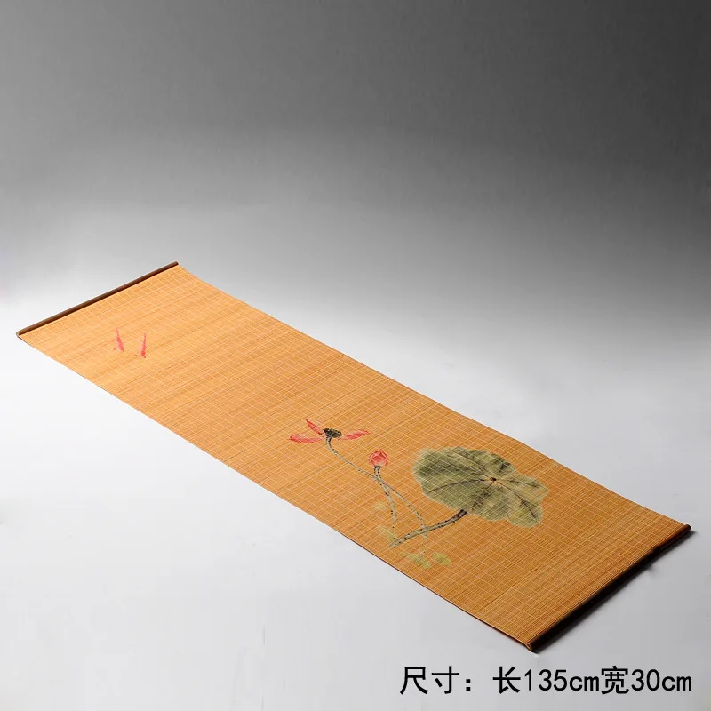 

Water Lily Bamboo Tea Table Mat Big Size 135*30cm Home Artistical Decoration Table Flag Runners Curtains Tea Tool ceremony