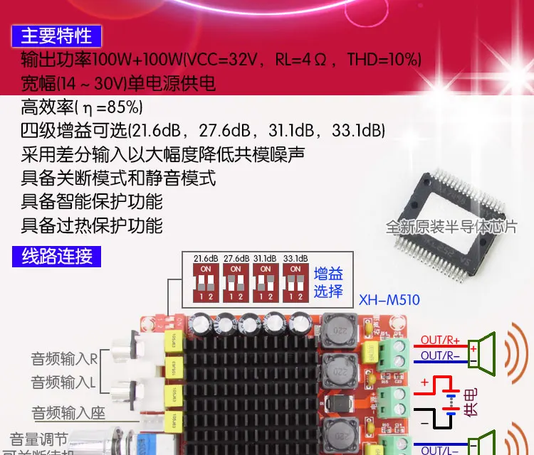 TDA7498 2x100 Вт Цифровой Усилитель мощности доска аудио усилитель класса D двойной аудио стерео DC 14-34 в для домашнего кинотеатра активный динамик