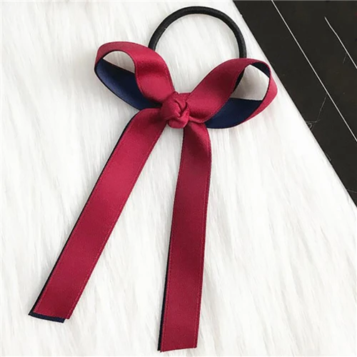 Wine red Navy Корейский милый темперамент, цветной плед, резинка, милый для женщин, лента, бант, эластичная резинка для волос, маленький свежий волос, веревка, головной убор - Цвет: Wine red Navy