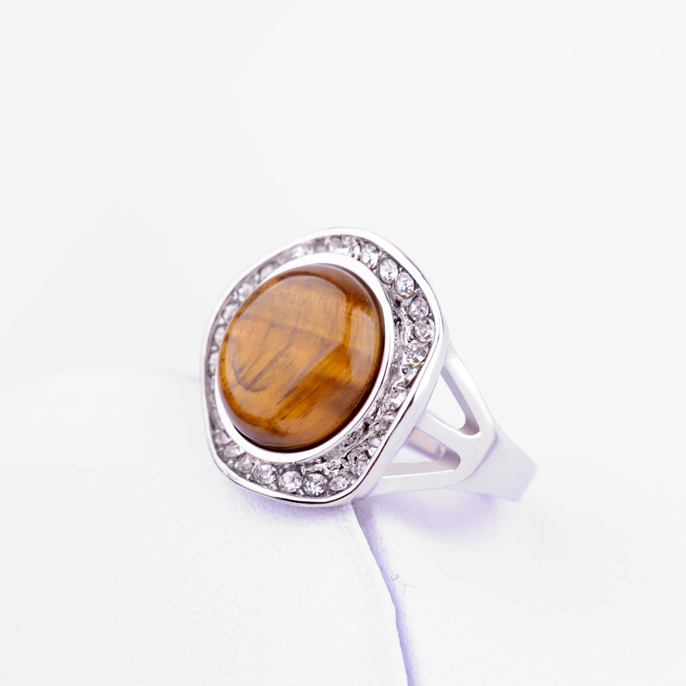 Женское кольцо с тигровым глазом серебряное натуральным камнем розовый