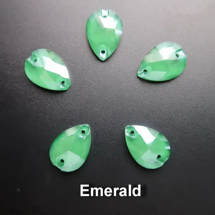A11 Emerald Прозрачные карамельные Стразы в форме капель с плоской задней частью, украшенные кристаллами, с двумя отверстиями, 4 размера, стразы для одежды, обуви, сумок, сделай сам - Цвет: A11 Emerald
