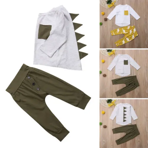 Newborn Infant Kid Baby Boy Clothes Cotton Casual Popular Dinoaur Tops+Long Pants 2Pcs Outfits Kids Fall 6M - 5T | Детская одежда и
