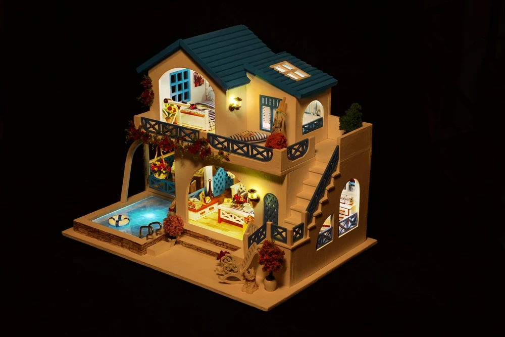 3D Кукольный дом ручной работы Деревянный Diy Miniatura кукольные домики мебельный Набор Diy пазл сборные кукольные игрушки светодиодный светильник подарок на день рождения