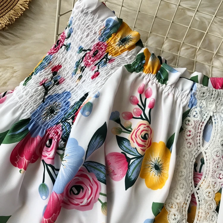 Женский комбинезон в стиле бохо ALPHALMODA пляжный с принтом кружевной отделкой