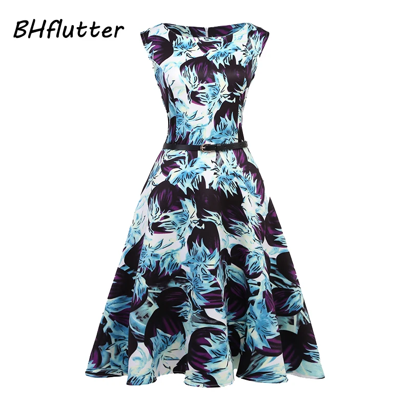 BHflutter Women Dress New Arrival 2017 Floral Print Sleeveless Summer Dresses Ladies Ball Gown Vintage Party Vestidos | Красота и