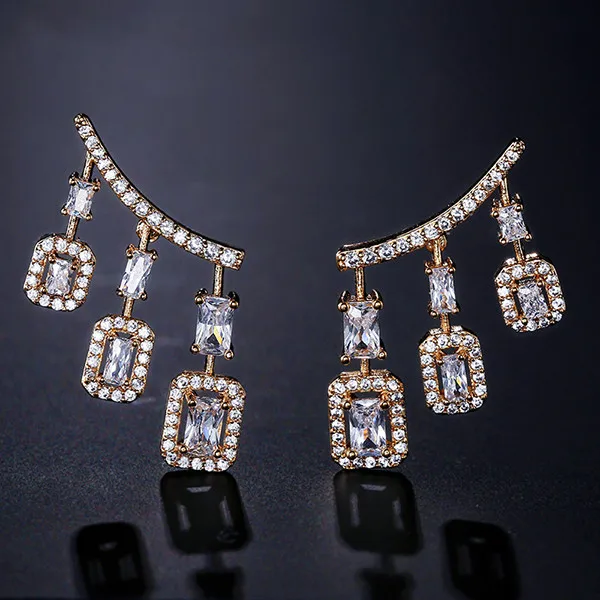Gold Color 1 UILZ, трендовые Женские Висячие серьги с квадратным кубическим цирконием, вымощенные для женщин, для вечеринки, для свадьбы, UE2031 - Окраска металла: Gold Color 1