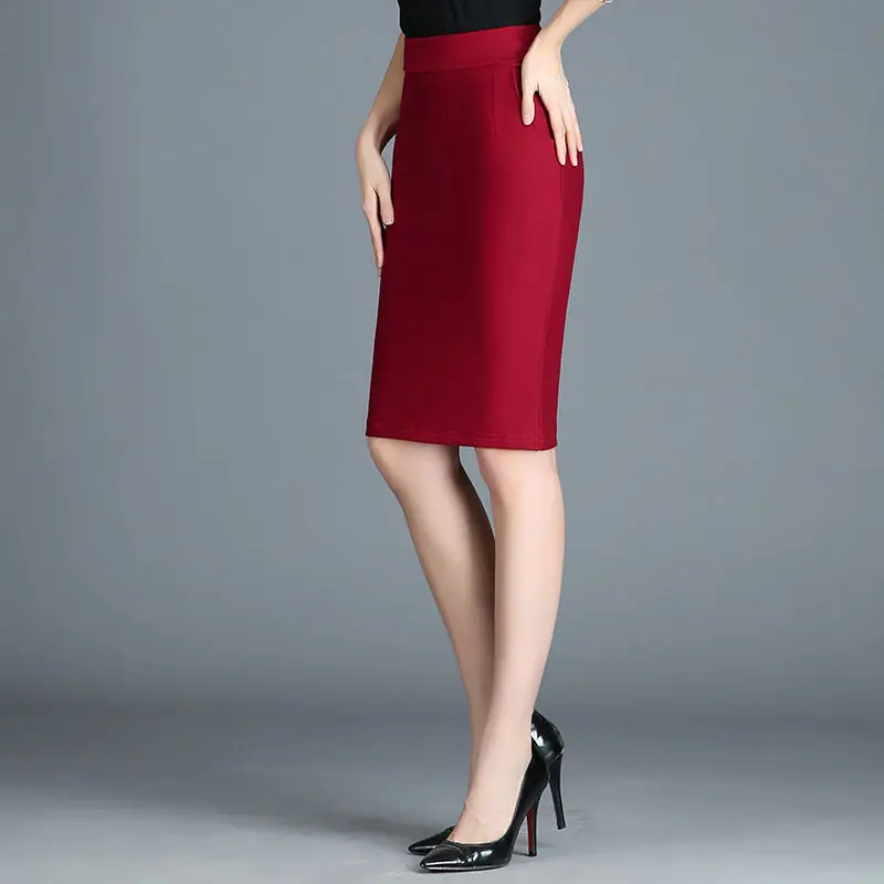 

Plus Size XXXL Summer Knee Length Pencil Skirts Women Sexy Slim Package Hip Office Skirt Lady Chic Elastic Skirt Saia Split