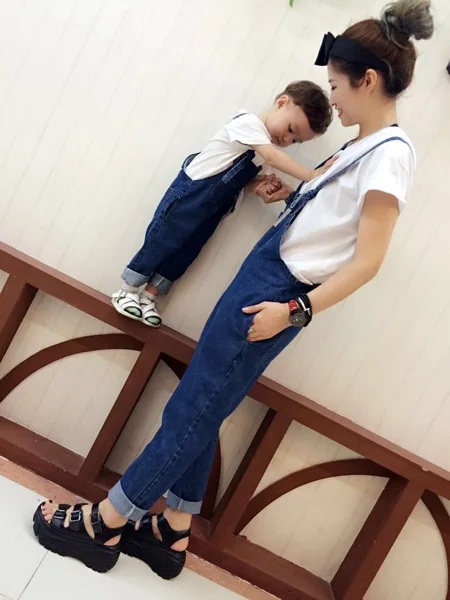 Одежда для мамы и дочки одежда семьи сына штаны шаровары джинсовые брюки Капри