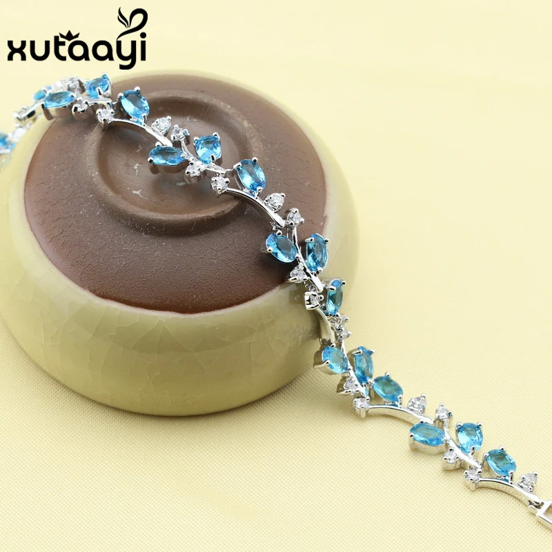 

Fashion Jewelry Blue Zircon Sterling Silver colorcolor Overlay Bracelet For Women Adjustable Link Chain Bracelet Length 18+2 cm